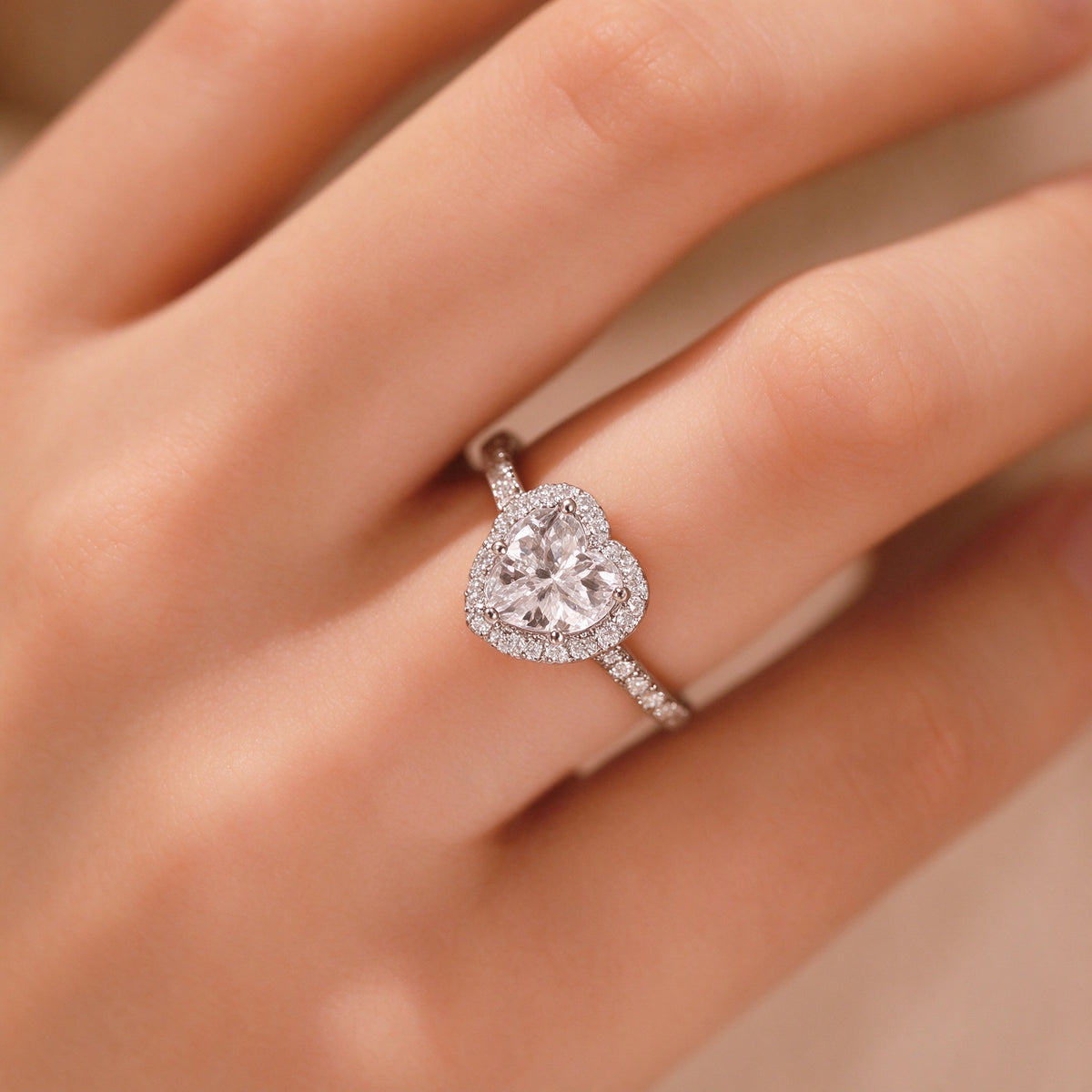 925 Sterling Silver 1 Carat Heart Lab-Grown Diamond Halo Ring