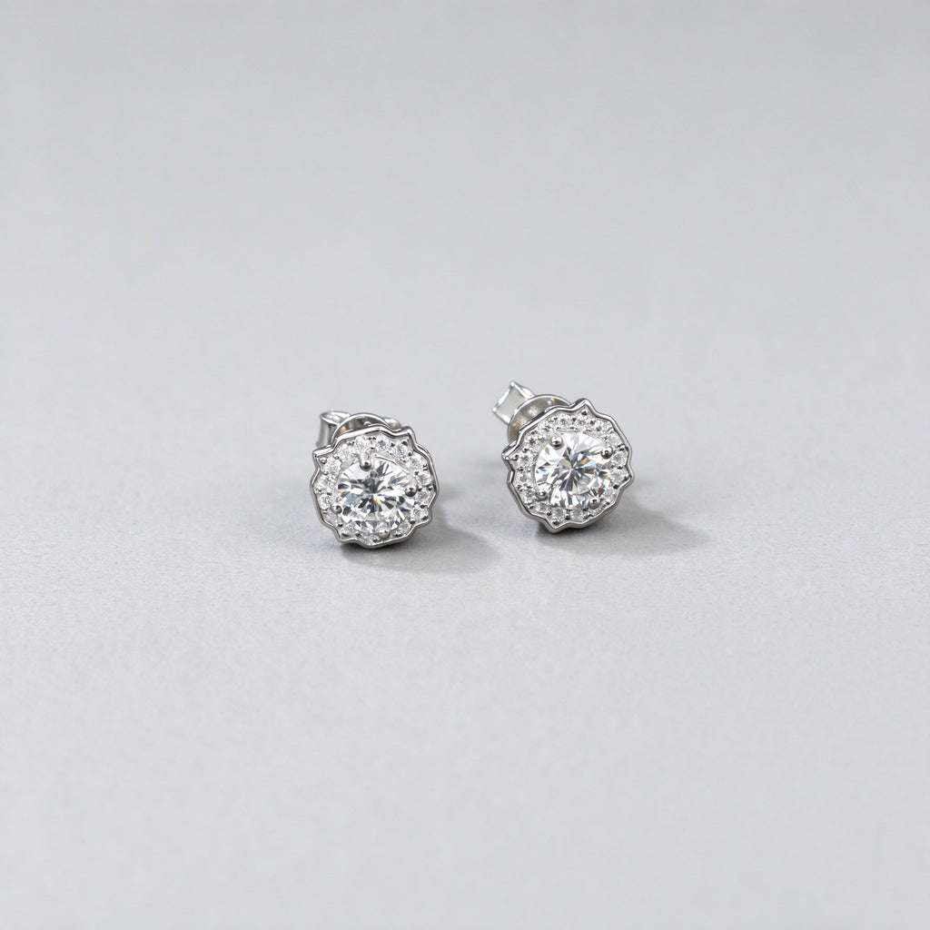 925 Sterling Silver 1 Carat Halo Lab-Grown Diamond Stud Earrings